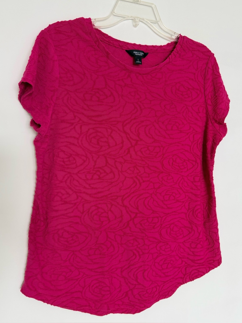 Women's Magenta Rose-Textured Short Sleeve Top